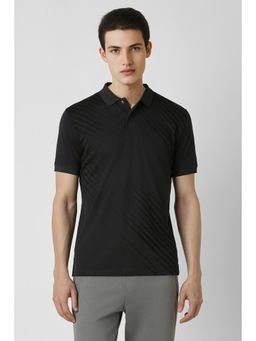 Van Heusen - Men Black Printed Collar Neck Regular Fit Polo T-Shirt