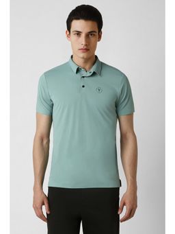 Van Heusen - Men Green Solid Collar Neck Regular Fit Polo T-Shirt