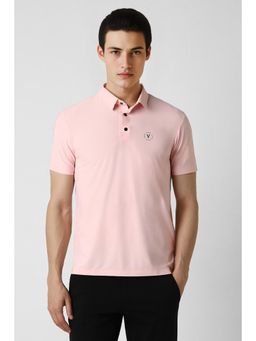 Van Heusen - Men Pink Solid Collar Neck Regular Fit Polo T-Shirt
