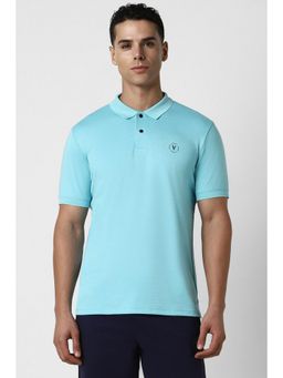 Van Heusen - Men Blue Solid Collar Neck Regular Fit Polo T-Shirt