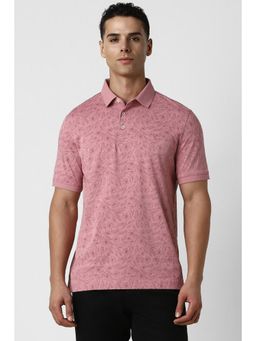 Van Heusen - Men Pink Floral Collar Neck Regular Fit Polo T-Shirt