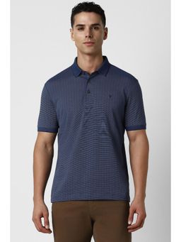 Van Heusen - Men Navy Blue Printed Collar Neck Regular Fit Polo T-Shirt