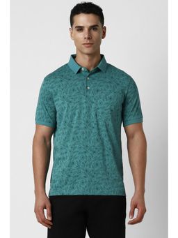 Van Heusen - Men Green Floral Collar Neck Regular Fit Polo T-Shirt
