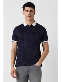 Van Heusen - Men Navy Blue Printed Collar Neck Regular Fit Polo T-Shirt