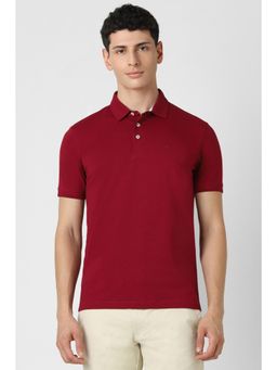 Van Heusen - Men Maroon Solid Collar Neck Regular Fit Polo T-Shirt
