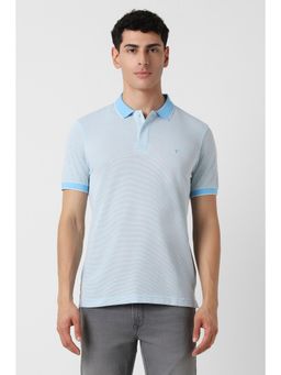 Van Heusen - Men Blue Printed Collar Neck Regular Fit Polo T-Shirt