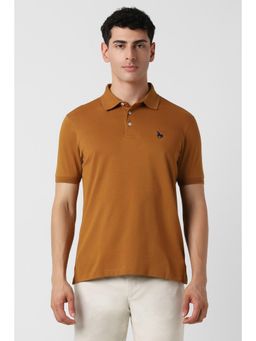 Van Heusen - Men Mustard Solid Collar Neck Regular Fit Polo T-Shirt