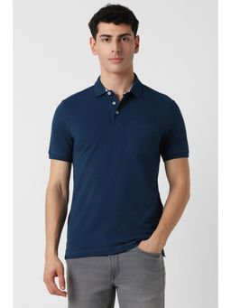 Van Heusen - Men Navy Blue Solid Collar Neck Regular Fit Polo T-Shirt