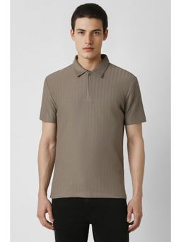 Van Heusen - Men Brown Textured Collar Neck Regular Fit Polo T-Shirt