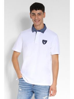 American Eagle - Men White Solid Collar Neck Regular Fit Polo T-Shirt