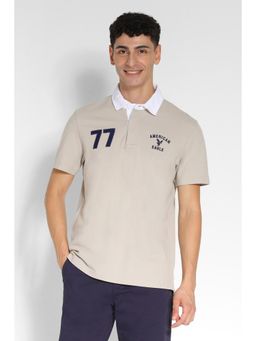 American Eagle - Men Beige Solid Collar Neck Regular Fit Polo T-Shirt