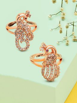 Zaveri Pearls - Set of 2 Rose Gold Peacock Inspired Cubic Zirconia Finger Rings-ZPFK13370