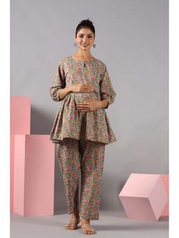 Ikk Kudi By Seerat - Women'S Green Floral Printed Maternity and Nursing Co-ord Set