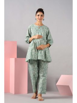 Ikk Kudi By Seerat - Women'S Green Paisley Maternity and Nursing Co-ord Set
