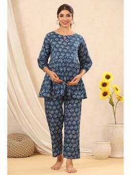 Ikk Kudi By Seerat - Women'S Indigo Booti Maternity and Nursing Co-ord Set