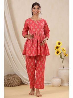 Ikk Kudi By Seerat - Women'S Pink Boota Maternity and Nursing Co-ord Set