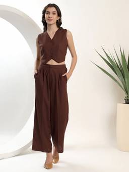 JUSTIN WHYTE - Brown Pleated Co-Ord Set