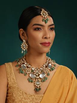 MINAKI - Green Ganika Kundan And Polki Jewellery Set