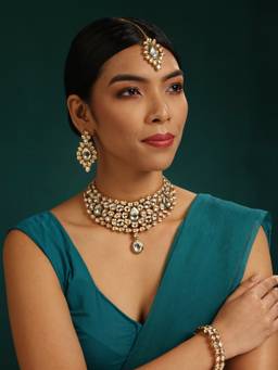 MINAKI - White Mariam Kundan Jewellery Set