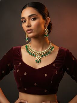 MINAKI - Green Zareen Emerald Kundan Jewellery Set