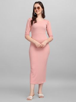 PURVAJA - Peach Solid Bodycon Midi Dress