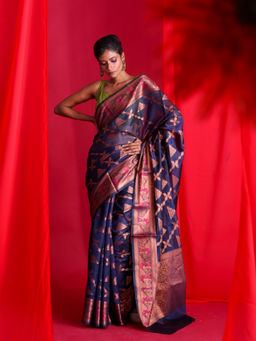 Beatitude - Blue Woven Banarasi Saree with Unstitched Blouse