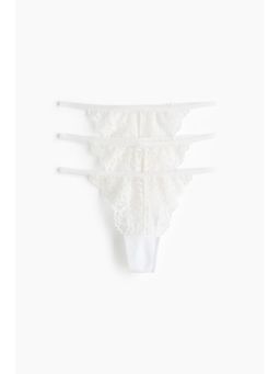 H&M - Women White 3-Pack Lace Tanga Thong Briefs