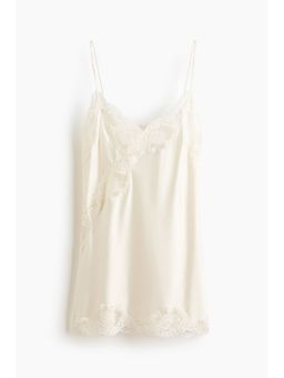 H&M - Women White Lace-Trimmed Satin Nightslip