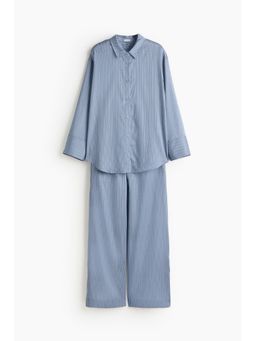 H&M - Women Blue Striped Lyocell Satin Pyjamas And Shirt
