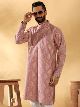 KRAFT INDIA LUXE - Men Mauve Cotton Silk Embroidered Floral Kurta