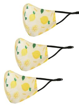 Tossido - Yellow Printed Cotton Adjustable Cloth Mask (Pack of 3)