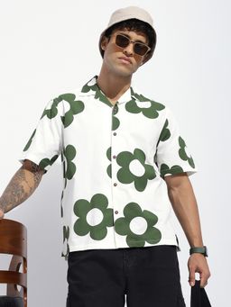 DILLINGER - Men White Cotton Printed Boxy Fit Shirt