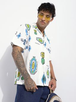 DILLINGER - Men White Cotton Printed Boxy Fit Shirt