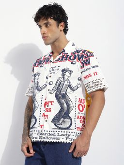 Difference of Opinion - Men White Cotton Printed Boxy Fit Shirt