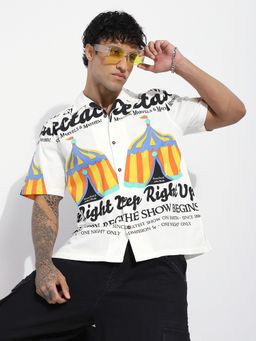 Difference of Opinion - Men White Cotton Printed Boxy Fit Shirt