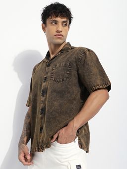 Difference of Opinion - Men Brown Cotton Solid Boxy Fit Shirt