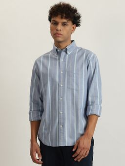 GANT - Men Blue Organic Cotton Stripes Regular Fit Shirt