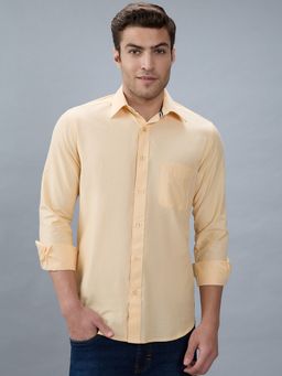 Kenneth Cole - Men Yellow Cotton Blend Solid Slim Fit Shirt