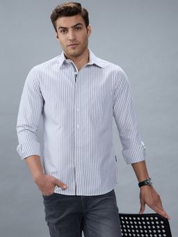 Kenneth Cole - Men Grey Cotton Blend Stripes Slim Fit Shirt
