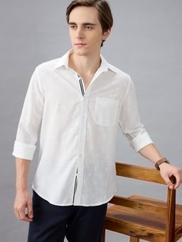 Kenneth Cole - Men White Cotton Blend Polka Dots Slim Fit Shirt