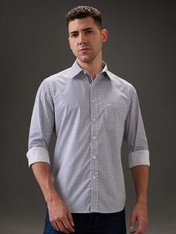 Kenneth Cole - Men Navy Blue Pure Cotton Printed Slim Fit Shirt