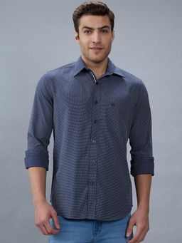 Kenneth Cole - Men Navy Blue Cotton Blend Printed Slim Fit Shirt