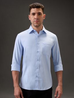 Kenneth Cole - Men Blue Cotton Blend Solid Slim Fit Shirt