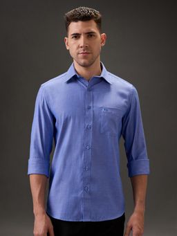 Kenneth Cole - Men Blue Cotton Blend Solid Slim Fit Shirt