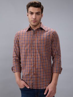 Kenneth Cole - Men Brown Pure Cotton Checks Slim Fit Shirt