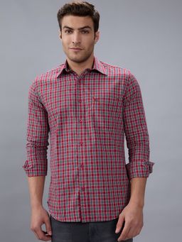 Kenneth Cole - Men Maroon Cotton Blend Checks Slim Fit Shirt