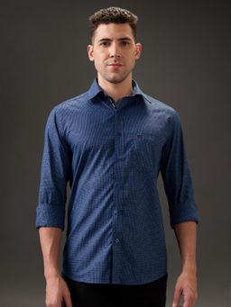 Kenneth Cole - Men Blue Cotton Blend Checks Slim Fit Shirt