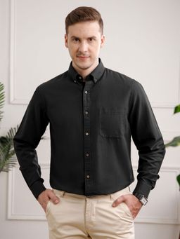 THE FORMAL CLUB - Men Charcoal Cotton Linen Blend Solid Regular Fit Shirt