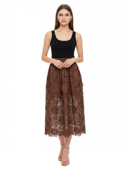 Rotate Birger Christensen - Brown Floral Midi Skirt