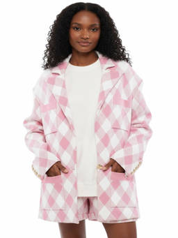 BALMAIN - Pink Gingham Trench Coat